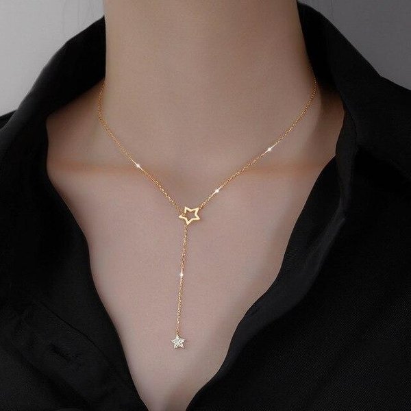 Collar De Estrellas De Circonita De Plata De Ley 925 Para Mujer DiseñO Hueco Elegante Cadena ClavíCula Collar JoyeríA Regalos Creativos Gray-image