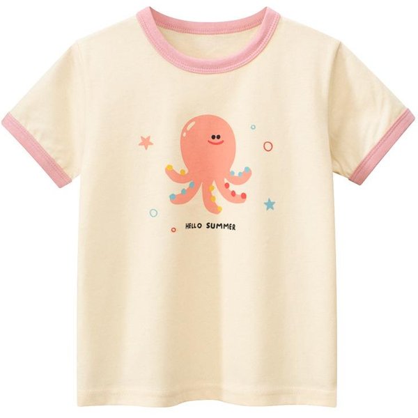 Camisetas De Manga Corta Para NiñAs, Ropa Nueva De Verano Para BebéS NiñAs 140Cm Beige-image