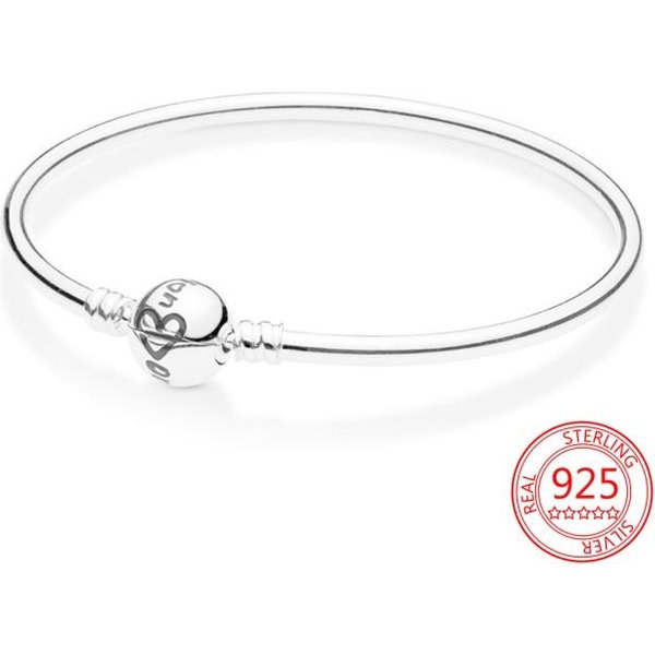 Venta De Pulsera RíGida Con Cierre De CorazóN Sencillo De Plata De Ley 925, Pulsera Con Dijes, JoyeríA De Moda 21Cm White-image