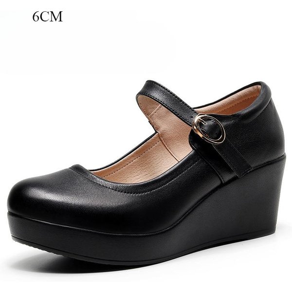 Talla PequeñA Grande 33-43 Poco Profundos Suela Gruesa Zapatos De Piel Genuina Zapatos De Plataforma De TacóN Alto CuñAs Zapatos De Oficina Para Mujer OtoñO 43-image