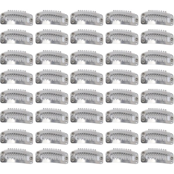 Juego De 40 Clips Para Peluca De Acero Inoxidable DIY 9 Dientes Peine De PresióN Clips Para Extensiones De Cabello Accesorios 1.3In Plateado-image