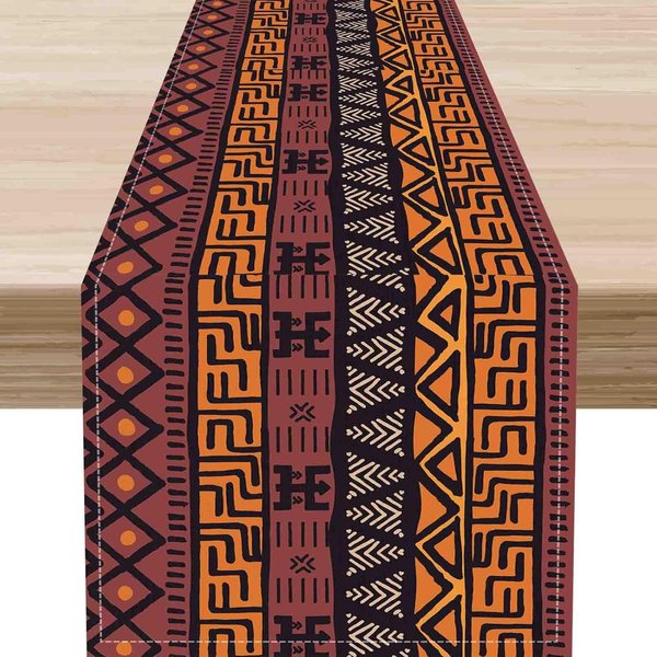 AfrykańSki Etniczny Plemienny Lniany BieżNik Na Stół Szal Na Komodę Dekoracja StołU Dekoracja Kuchni W Stylu Wiejskim Dekoracja Na ŚWięTa I Imprezy 150X33Cm-image