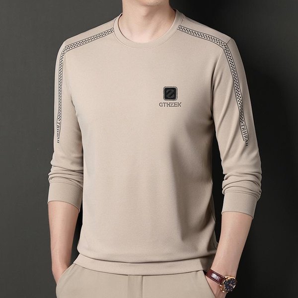 Camiseta De Manga Larga Para Hombre Primavera Y OtoñO Nueva Cuello Redondo Moderna Casual Estampada Camiseta BáSica Sudadera Xxxxl-image