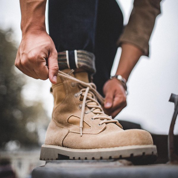 Maden Vintage Khaki Zamszowe Pustynne Buty Wysokie Sznurowane OkrąGłY Nosek MęSkie Robocze Kostki Na Jesień Zimę Buty Turystyczne Outdoor 42 Black-image