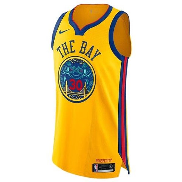 Camiseta Nike NBA EdicióN Ciudad Conectada Stephen Curry #30 Golden State Warriors Corte Recto Chaleco De Baloncesto Hombre Tops Amarillo AH6052-728 3XL-image