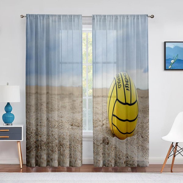 Juegos De Pelota De Voleibol Deportes Cortinas De Tul Coloridas Para Sala De Estar Dormitorio Modernas De Gasa Transparente Voile Cortina Para Ventana De Cocina 1 PCS W100Xh250Cm&Grommet Top-image