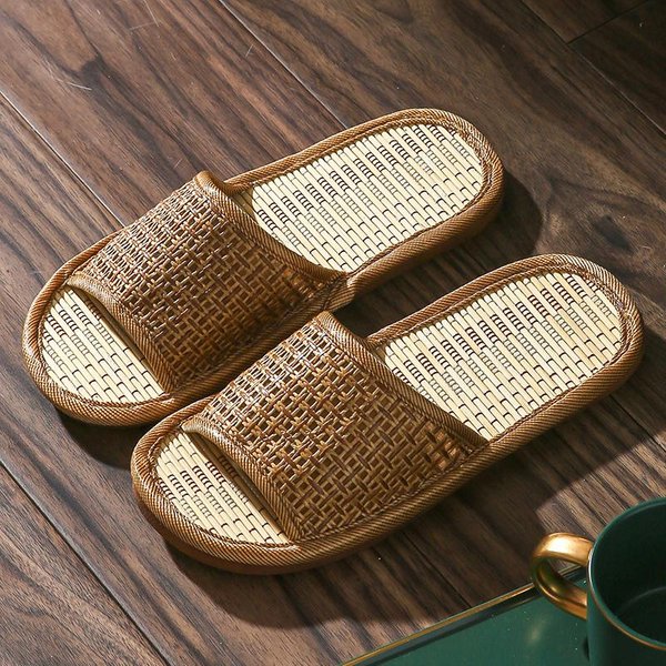 Sandalias Tejidas De Hierba De RatáN Tejidas De Bambú Unisex De Verano Y Puestos De Fregado Zapatillas De Interior Y Exterior Para El Hogar 42-43 Gray-image