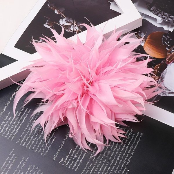 Kwiat Z PióR Diy 18-20Cm DużE Broszki Z PióR KorsażOwe Vintage Kwiatowe Przypinki Do Klapy ŚLub RóżOwy-image