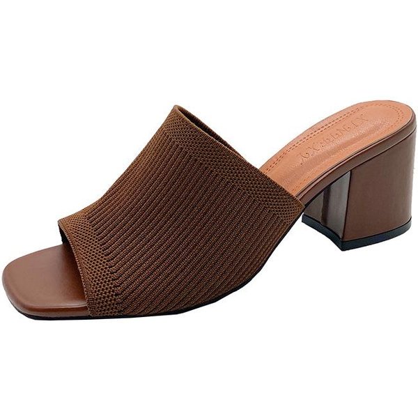 Sandalias De Mujer, Zapatillas De Verano De Lujo Para Exteriores, Informales, Talla 42, Zapatos De Mujer, Suaves, Con Punta Abierta, Tacones Altos, Sandalias Negras Tipo Mules. 38 Black-image