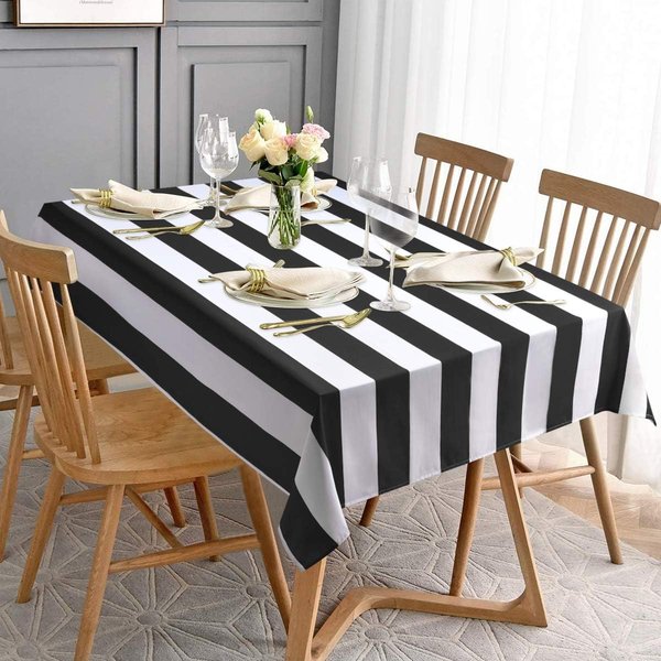 Mantel Rayado Blanco Y Negro Para Mesa Rectangular Rayas GeoméTricas Mantel Impermeable Para Cocina Comedor Decoraciones Festivas 140X180Cm-image