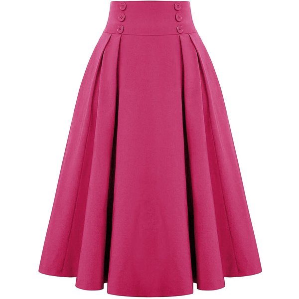 Damska SpóDnica Midi Na Co Dzień, Guzik W Stylu Vintage, Elastyczna Plisowana SpóDnica Z Wysokim Stanem L Pink-image