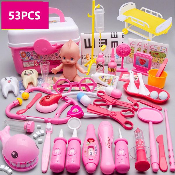 Juguetes De Doctor Para NiñOs 53/31 Piezas Set De Juego De Rol De Doctor Herramientas MéDicas De Dentista Para NiñOs Estetoscopio Juguete Educativo Regalo Para NiñO NiñA Pink-image