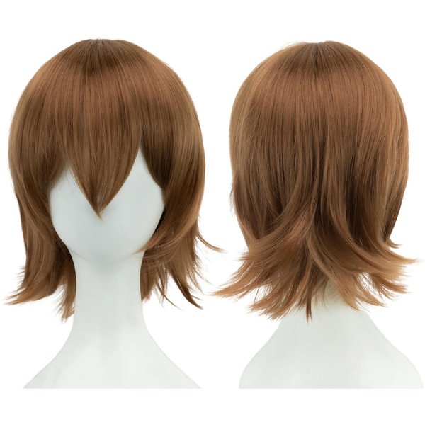 Syntetyczny Unisex 12 Cali KróTkie WłOsy Cosplay Na Imprezę Peruki BOB Z Grzywką RóżOwy Blond PomarańCzowy Kostium Na Halloween Peruka Lolita 12Inches Brown-image