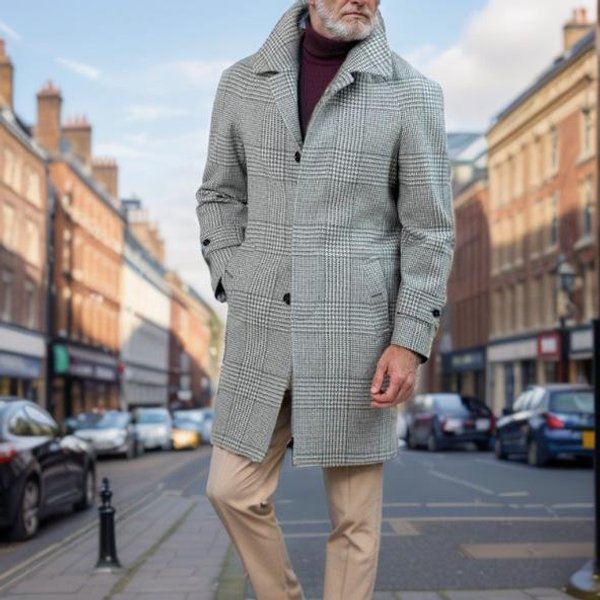 Invierno Nuevo Abrigo De Lana De Largo Medio Para Hombre A Cuadros Acolchado Grueso Chaqueta Cortavientos Para Hombre M Gray-image