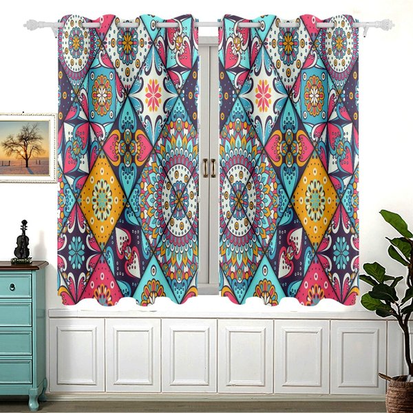 Indyjskie ZasłOny ZaciemniająCe Mandala Do Sypialni, WzóR Bohemy, Przelotki, Termoizolacyjne, PokóJ, Wysokie Zaciemnienie, ZasłOny, Draperie, 2 Szt. W55 X H120Cm X 2&Grommet Top-image