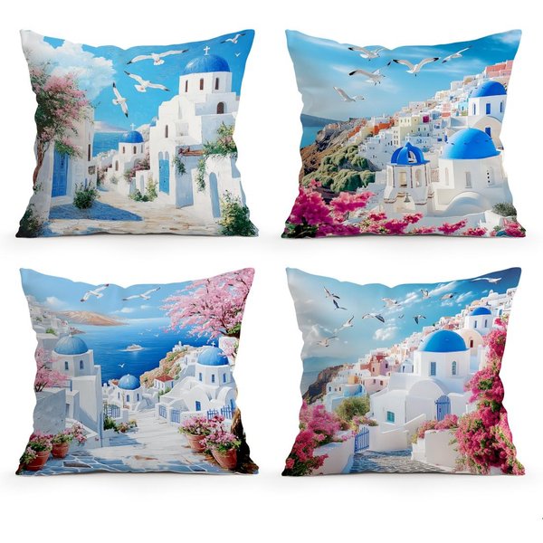 Grecia Santorini Paisaje Cojines Funda De Almohada Funda De CojíN CojíN Decorativo DecoracióN De Sofá Funda De CojíN Hogar Coche Sofá DecoracióN 45X45Cm-image