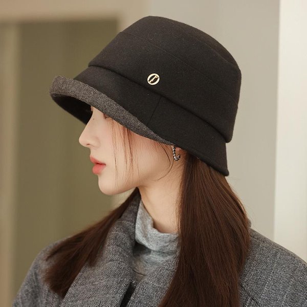 Nuevo Sombrero De OtoñO E Invierno Para Mujer JaponéS Retro Sombrero De Cuenca Ala Ancha Mostrando La Cara PequeñO Sombrero De Pescador Informal VersáTil Sombrero De Cubo Moderno Average Size-image