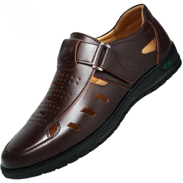 Sandalias De Cuero Genuino Para Hombre Verano Transpirables Zapatos Casuales Para Hombre Zuecos Slip On Para Exterior Antideslizantes Hechas A Mano Sandalias 43 MarróN-image