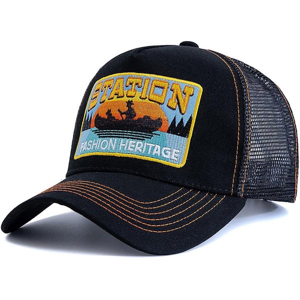 Gorra De Pesca De Verano Unisex Transpirable Malla Gorra De Camionero Hombres Mujeres Pescador DiseñO Bordado Gorra Snapback Pesca Al Aire Libre 56Cm-60Cm Negro-image
