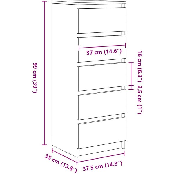 Aparador Blanco Con Cajones 37,5 X 35 X 99 Cm Madera De IngenieríA-image