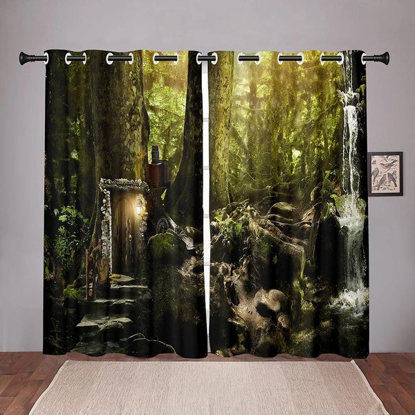Cortinas Blackout Para Ventana Con Hojas De ÁRbol De Bosque Natural Para Dormitorio Sala De Estar BañO Cocina Puerta Pasillo Alto Oscurecimiento Varios Patrones W55 X H120Cm X 2&Grommet Top-image