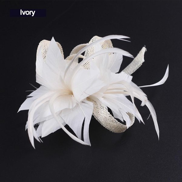 Kobiety Chic Fascinator Kapelusz Broszka Koktajlowa śLubna Chluba KośCielne Nakrycia GłOwy Party Akcesoria Do WłOsóW Z PióR Sinamay Fascynatory White-image
