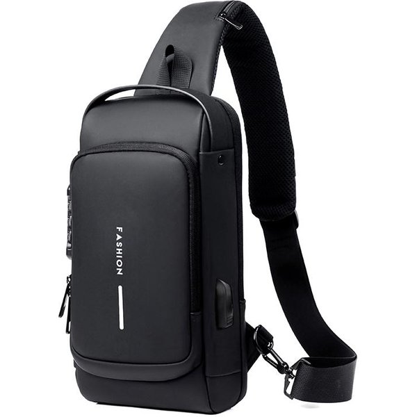 Bolso De Hombro MultifuncióN Antirrobo Con USB Para Hombre, Bandolera De Viaje, Bandolera, Bolso De Pecho Negro-image