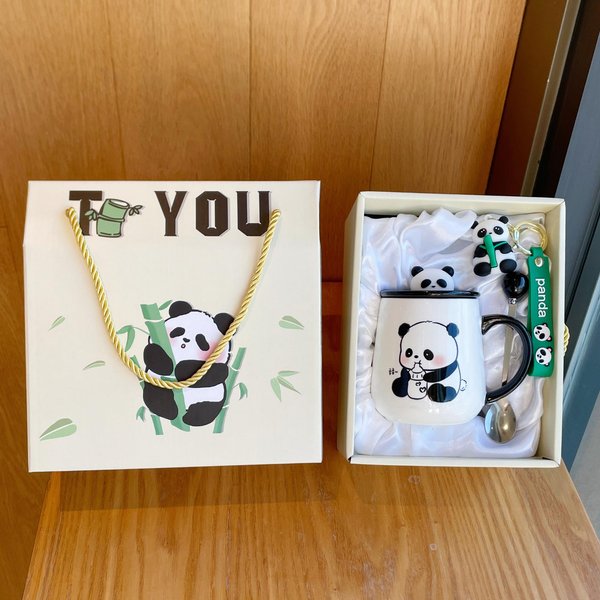 Kubek Z Pokrywką ŁYżEczka Nowy Styl Kubek Panda Damski PamiąTka Ceramiczny Kubek Do Wody Kubek Do Kawy 301-400Ml-image