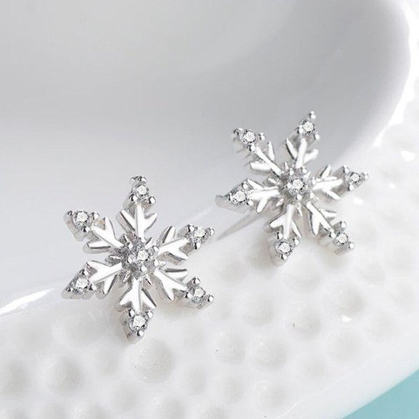 Pendientes De BotóN De Copo De Nieve De Circonita De Plata De Ley 925 Para Mujer JoyeríA De Boda Navidad Femenino Pendientes Eh061 White-image