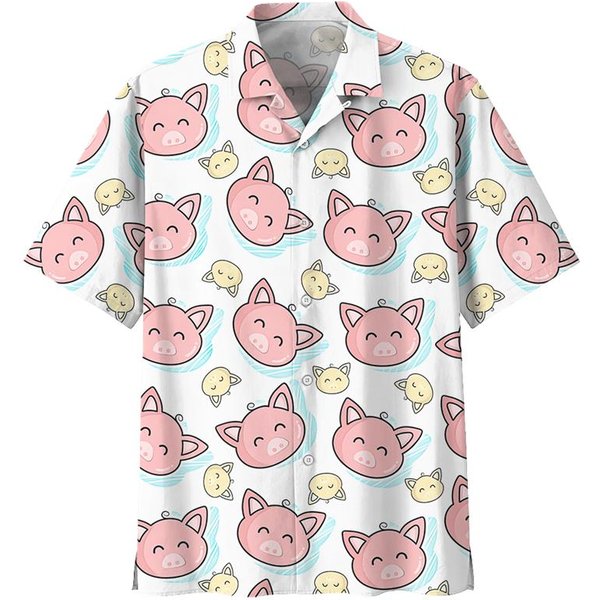 Camisa Hawaiana Con Estampado De Cerdos De Dibujos Animados Para Hombre, Estampado 3D De Animales, Manga Corta, Verano, Cuello Solapa, Camisas Oversize, Blusas De Calle Con Botones 5XL-image