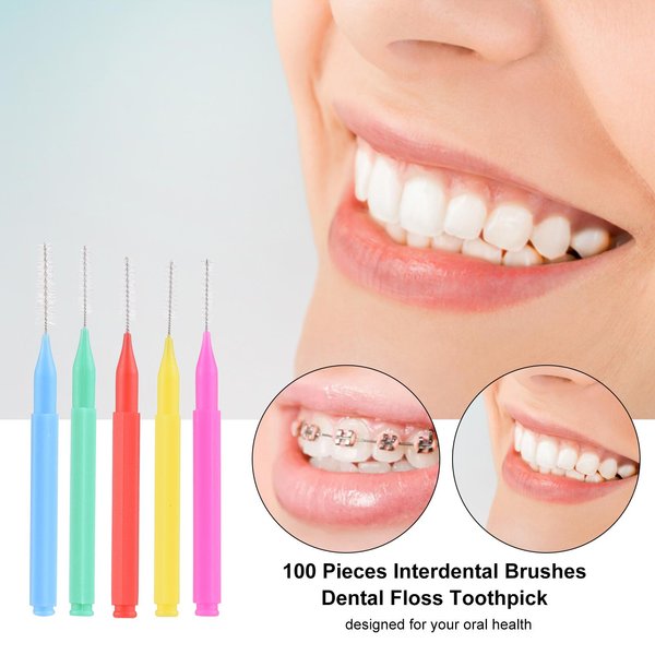 100 Piezas Cepillos Interdentales Hilo Dental Palillo Cepillo Para Brackets OrtodóNticos Herramienta De Limpieza Dental Cuidado Bucal 5 Colors Varios Colores-image