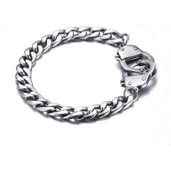 Stalowe Kajdanki Bransoletka MęSkie Prezenty Ze Stali Nierdzewnej Akcesoria Dla MężCzyzn Urok ZłOty łAńCuch Bransoletki OśWiadczenie Hip Hop 18Cm Gray-image