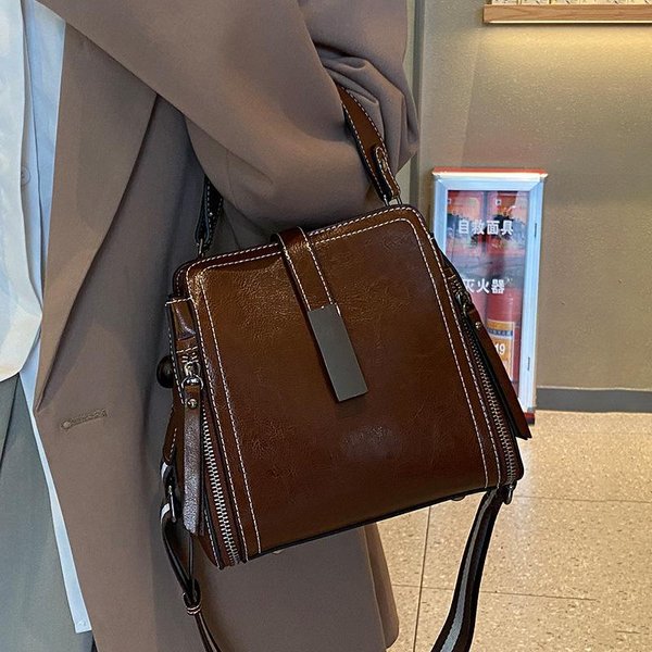 Bolso De Cuero Genuino De Moda Para Mujer Bolso Cruzado Para Mujer Nuevo Retro VersáTil Bolso De Hombro Bolso De Mano De Alta Gama Para Viajes Gray-image