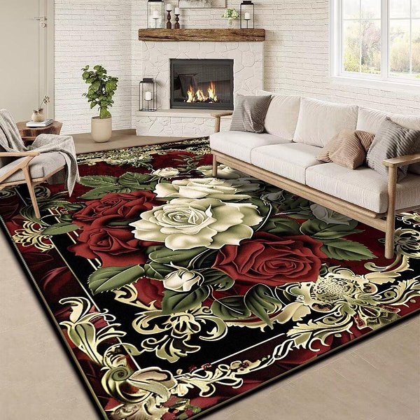 Alfombra Grande Floral Retro 200X300 Cm Alfombra De DecoracióN De Lujo Europeo Para Sala De Estar Antideslizante Dormitorio Vestidor Lavable Alfombra Suave 200*250Cm-image
