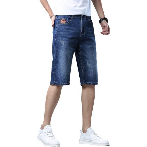Szorty Jeansowe MęSkie Letnie Cienkie Spodnie PięCiopunktowe MęSkie Letnie Jeansowe MęSkie Letnie Haftowane Spodnie śRedniej DłUgośCi MęSkie Letnie Proste Slim Fit 33 Niebieski-image