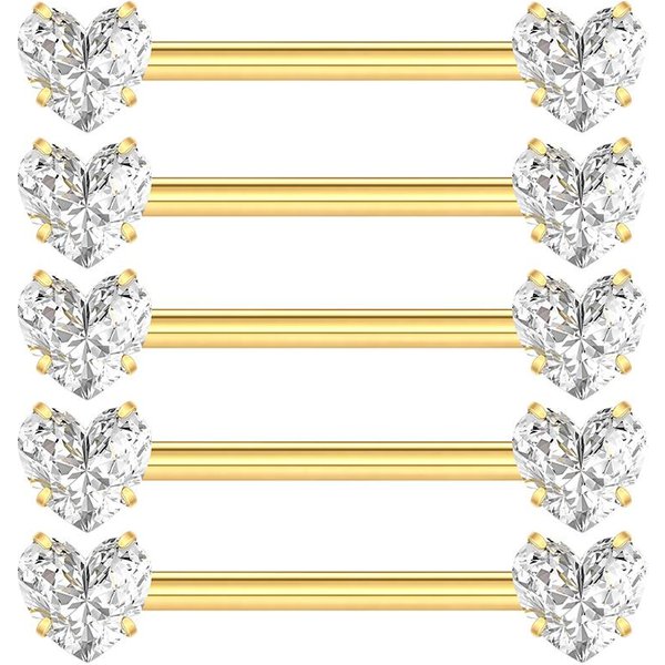 1/5 Piezas Titanio 14G JoyeríA Para Piercing De PezóN Anillos De PezóN De Cristal CZ Para Mujeres NiñAs CorazóN Circonita Barras Para PezóN Piercing De Mamilo 14G 1.6X16X5Mm-image