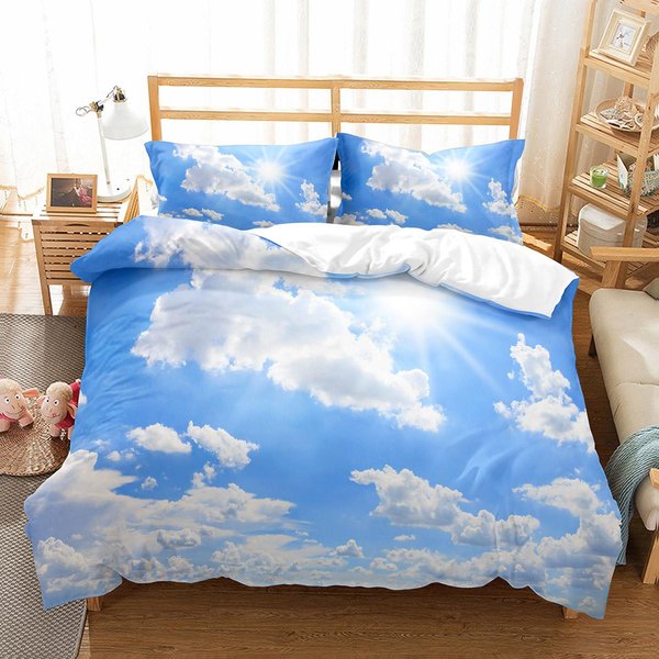 Juego De Funda NóRdica Nube Blanca Cubierta De EdredóN TamañO Individual Completo King Para NiñOs Adolescentes Adultos DecoracióN De Dormitorio Juego De Cama Con Funda De Almohada AU Single(140X210Cm)-image