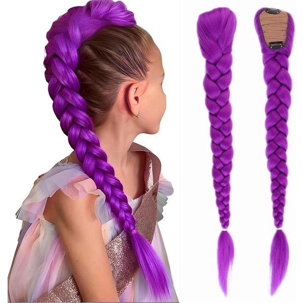 Cola De Caballo SintéTica Trenzada Morada Peinado Disfraz Rumi Cola De Caballo Larga De 26 Pulgadas Con Clips Para NiñOs NiñAs Halloween Navidad Brown-image