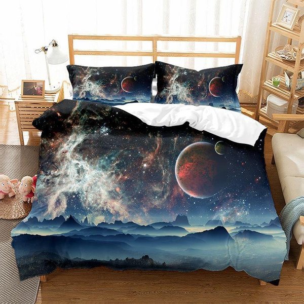 Juegos De Ropa De Cama De Galaxia Espacial Para NiñOs, ImpresióN 3D, Juego De Dormitorio, 200X200, Colcha De Lujo, Individual, Juego De Funda NóRdica Doble Para TamañO King EU Single(135X200Cm)-image