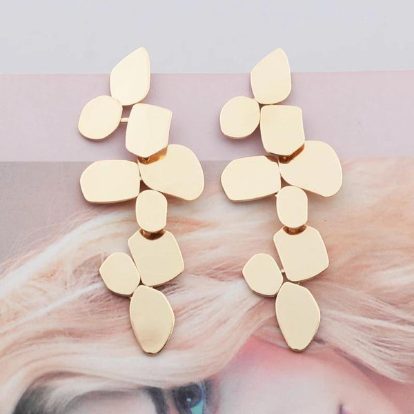 Pendientes Colgantes Largos Y Exagerados Para Mujer, Aretes Colgantes De Piezas De Metal Irregulares Multicapa, Pendientes Colgantes Para Mujer 2024 Plata-image