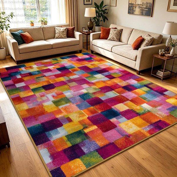 Nowoczesny Kolorowy Abstrakcyjny Geometryczny Dywan Do Salonu DużY Dywan AntypośLizgowa MięKka Mata PodłOgowa Dekoracja Sypialni Domowy Izable 2.6X3.9Ft(80X120Cm)-image