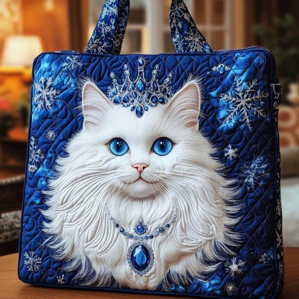 Nueva Serie De Gatos Estampado Digital Moda Popular Bolso Tote Bolso Tote Acolchado Para Hombro Bolso De Mano Duradero Casual Para Viajes Compras Viaje Diario 43X40X10Cm White-image