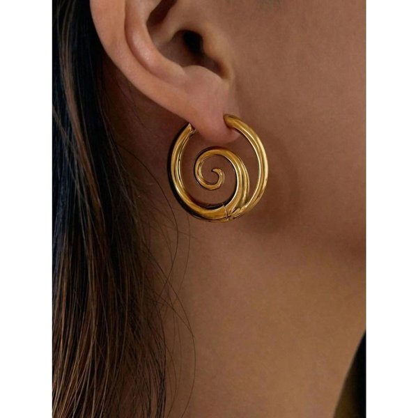 1 Par Acero Inoxidable Chapado En Oro De 18K Espiral Caracol Pendientes De Aro Para Mujer Moda Tonos Punk Acero Inoxidable JoyeríA Gruesa Accesorio-image