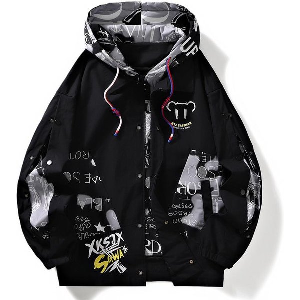 Nueva Chaqueta De Marca De Moda Juvenil De Estilo OtoñAl, Chaqueta Con Capucha Estampada, Chaqueta Estilo Hong Kong, Chaqueta Para Hombre XL Black-image