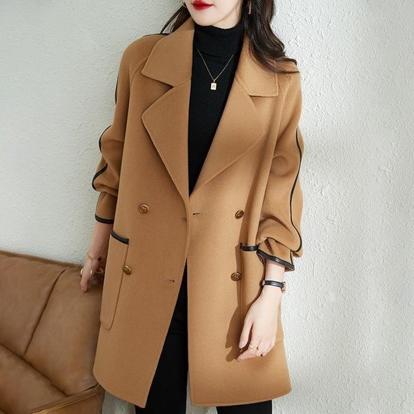 Chaqueta De Lana Para Mujer OtoñO E Invierno Nueva Moda VersióN Coreana Abrigo De Temperamento De Doble Botonadura Xxxl-image