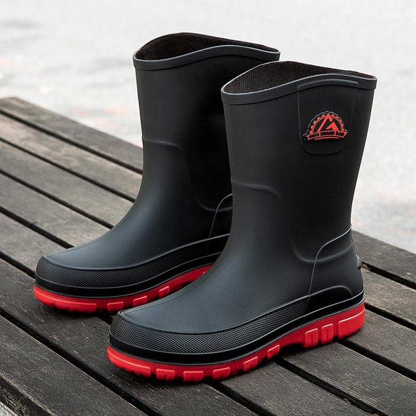 Nowe MęSkie Wodoodporne Buty, Kalosze, AntypośLizgowe Kalosze, Modne Gumowe Buty Do PołOwy łYdki 45 Czerwony-image