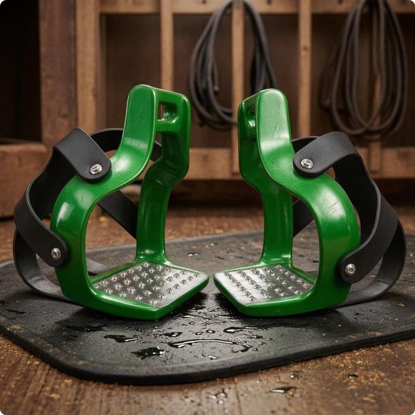 Estribos De Caballo De Aluminio Estribos De Aluminio De Acero Inoxidable Equipo Ecuestre Acabado Pulido Para Adultos Verde-image