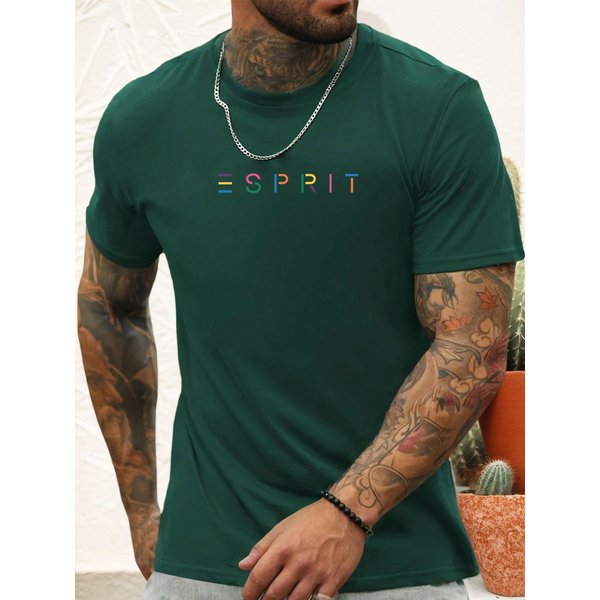 T-Shirt Z KróTkim RęKawem Esprit MęSki 100% BawełNa Koszula Z Nadrukiem Letnia OkrąGłY Dekolt OddychająCa Codzienna Moda Fajny T-Shirt Xl-image