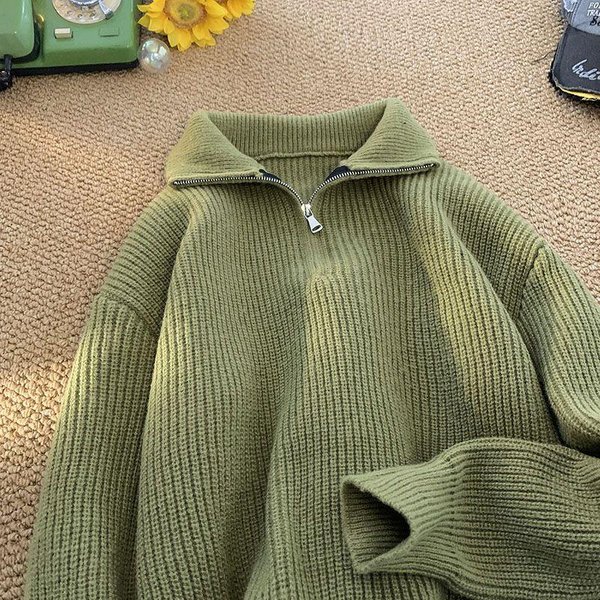 Jesień Zima Nowa Moda Swetry Z DłUgim RęKawem Ze StóJką Z Pół-Zamkiem MęSka Odzież Casualowa PasująCa Do Wszystkiego Dzianinowe Topy XXL Gray-image
