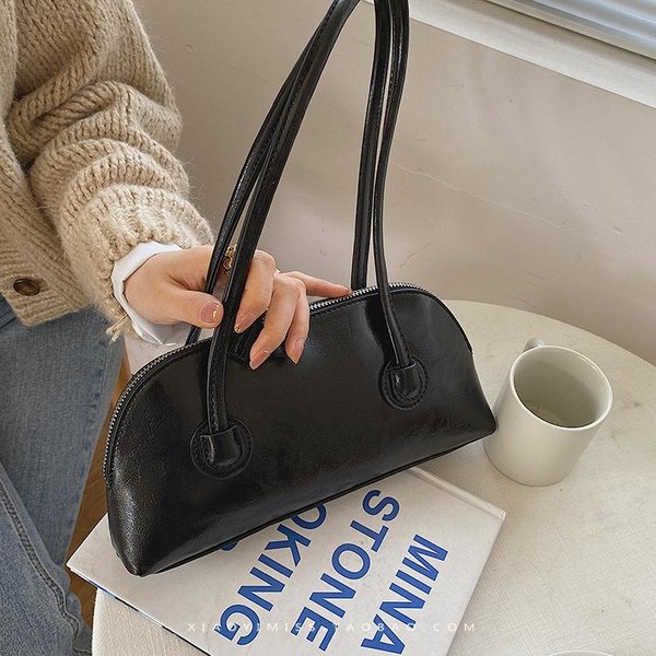 Bolso De Mano Para Mujer Moda Retro Cuero Aceite Y Cera Bolso Baguette Nicho Casual Color Caramelo Asa Larga Hombro ÚNico Bolso De Axila Color Rosa-image